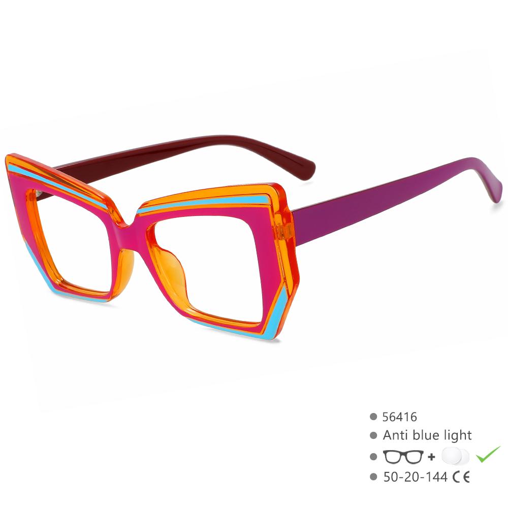 56416 Women Luxury Designer Color Stitching Eyeglasses for Ladies Anti Blue Light Blocking Glasses Frame Optical Frame