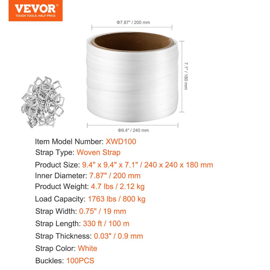 SucceBuy 330/660/1640ft Verpackungs-Gewebeband Weißes Umreifungsband Rollenband Palettenband Rolle Tragbar Starkes Bündelband Verpackungsband