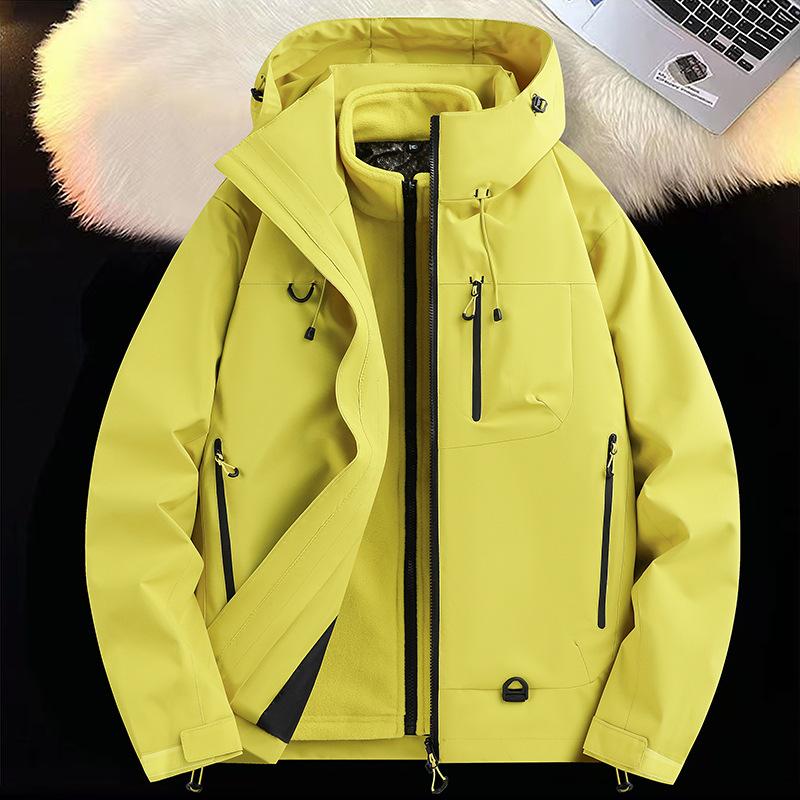 3-in-1 Workwear Hooded Jacket for Men's Outdoor Mountaineering Couples' Thickened Thermal Jacket