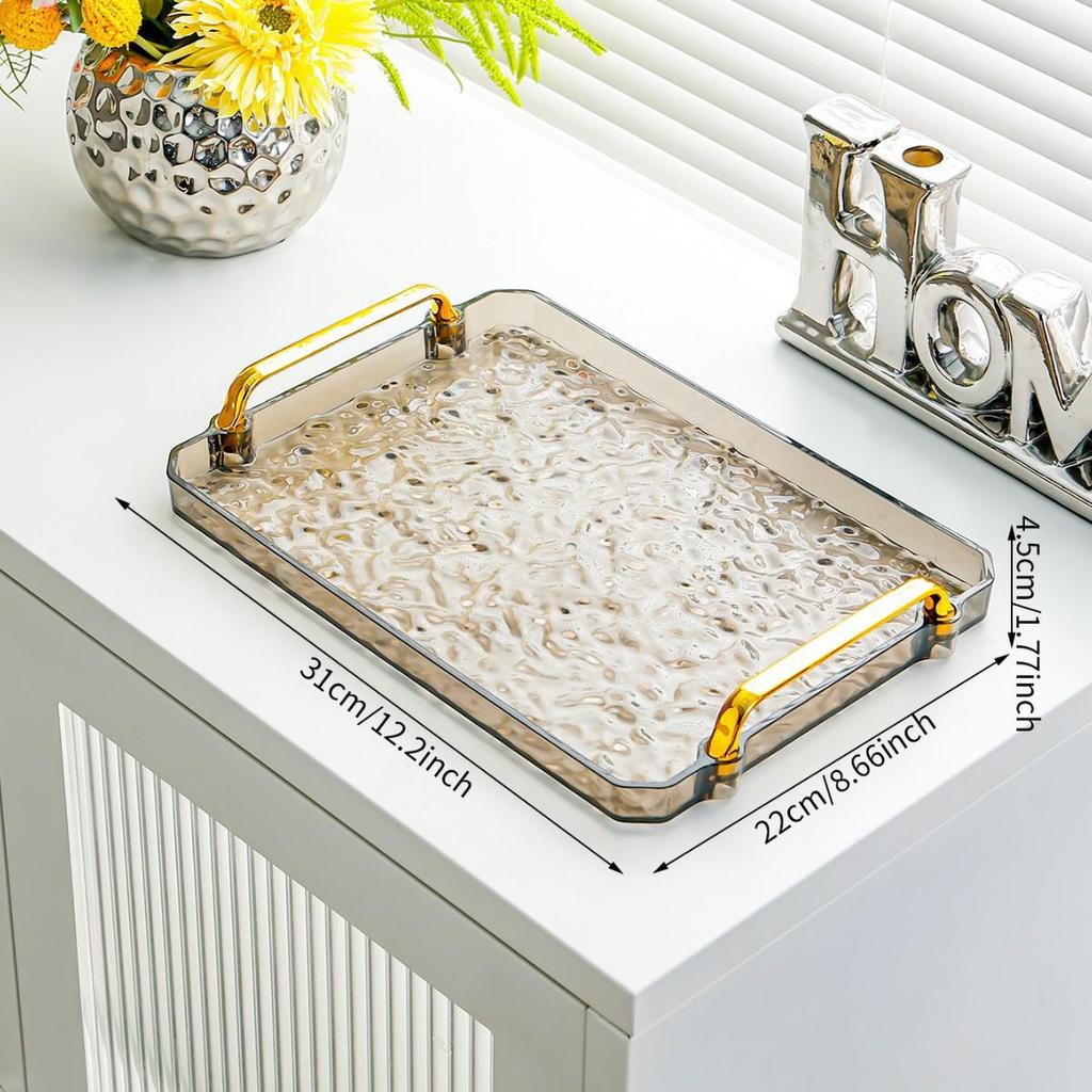 Luxurious Rectangular Shockproof Tea Cup Coaster with Gold Edge - Multi-functional Storage Tray for Living Room