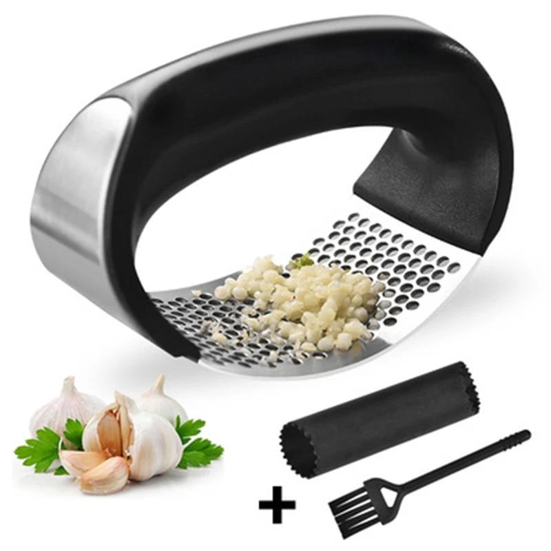 Stainless Steel Garlic Press Crusher Manual Garlic Mincer Chopping Garlic Ginger Fruit Vegetable Tool Kitchen Accessories Gadget