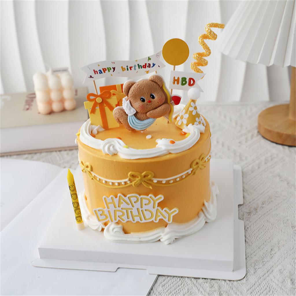 Stylish Butter Bear Cake Accessory Colorful Butter Bear Cake Toppers for Fun and Imaginative Birthday Party Decorations
