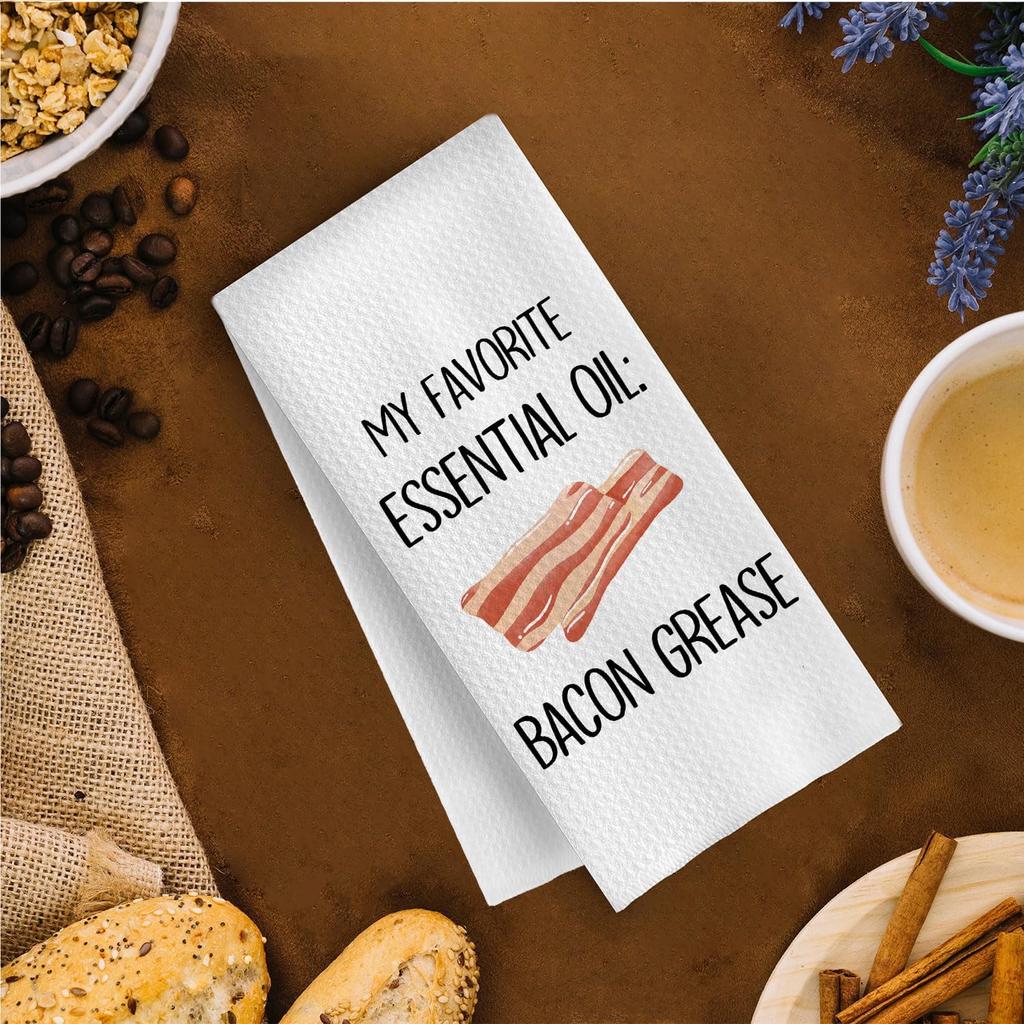 Funny Bacon Kitchen Towels - Bacon Gifts Decorative Waffle Weave Dish Towels, Funny Hand Towels for Kitchen, Bacon Gifts for Bacon Lovers, 16x24 Inch