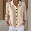 Damen S Gestrickter Knopf-Cardigan Pullover Mantel Einfarbige Langarm Freizeit