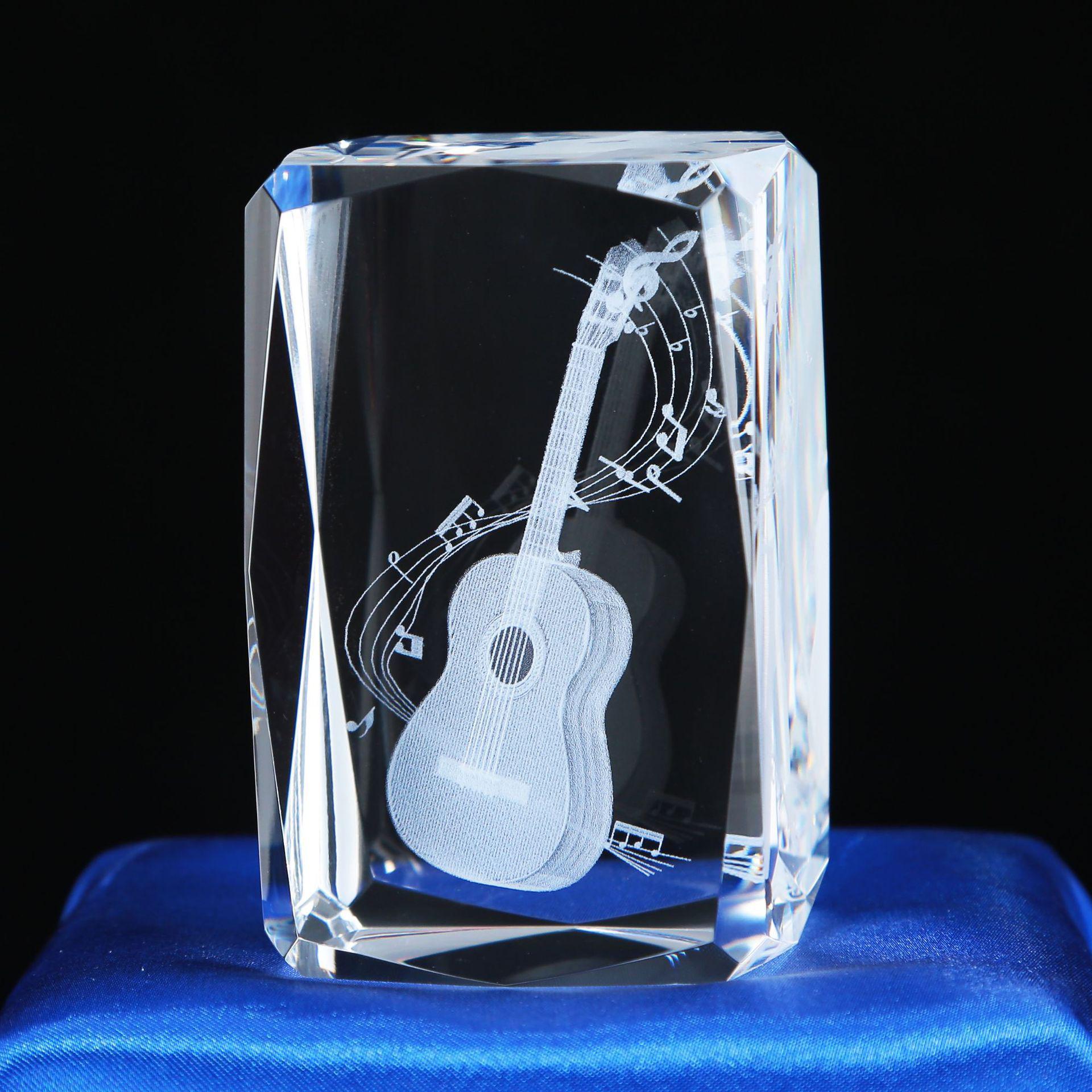 

3D Guitar & Saxophone Crystal Paperweight Ornament with Color Light 5x5x8 cm