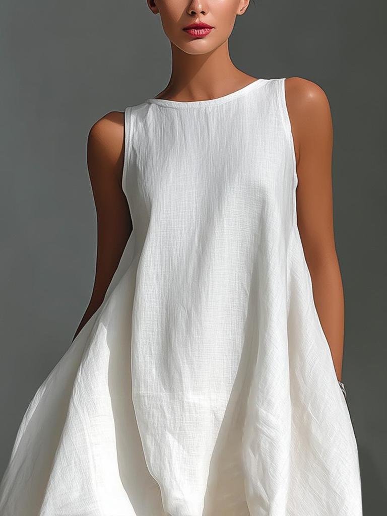 2026 Spring Women's Cotton Linen Irregular Sleeveless Dress