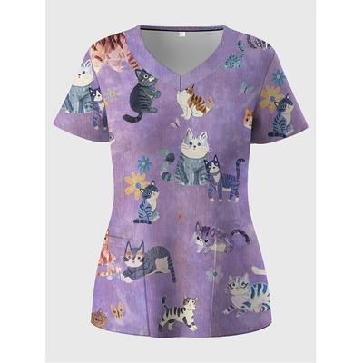 New Women's Scrubs - Valentine's Day 3D Heart Print V-Neck Work Uniform with Functional Patch Pockets Surgical Uniform Woman