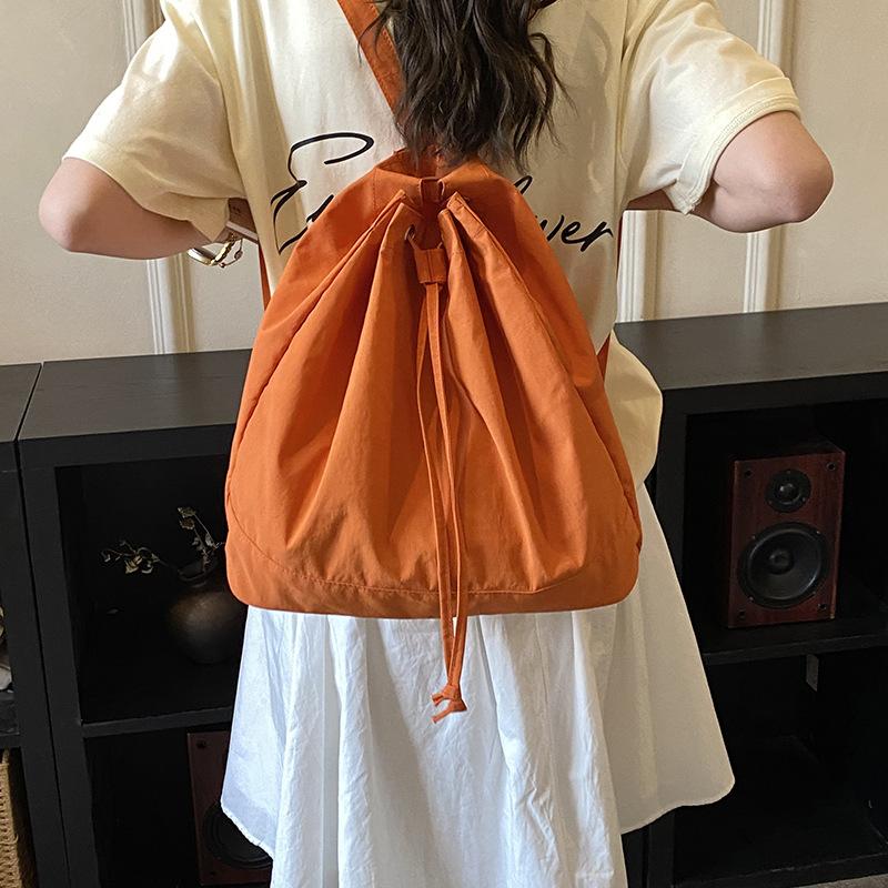 Schoolbag Korean ins Simple Couple Bag Large Capacity Bucket School Bag Nylon Backpack Drawstring Strap One Shoulder Crossbody Bag