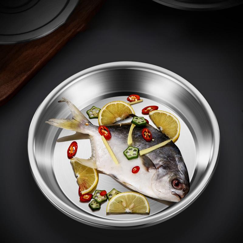 304 Stainless Steel Dinner Plates Multipurpose Deep Plate Round Tray China Style Dining Plate