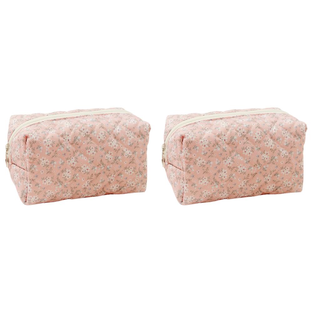 

#F Floral Makeup Bag Quilted Cosmetic Bag Travel Makeup Pouch for Women (Pink)