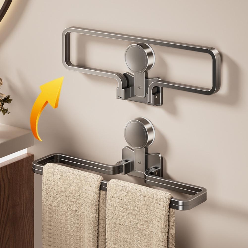 Detachable Suction Cup Towel Pole Wall Mounted Folding Storage Shelf Bathroom Towel Rack Home