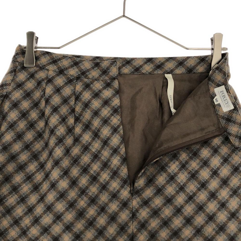 FOXEY Made In Japan Wool Check Pattern Mini Skirt 40 Brown Women Used