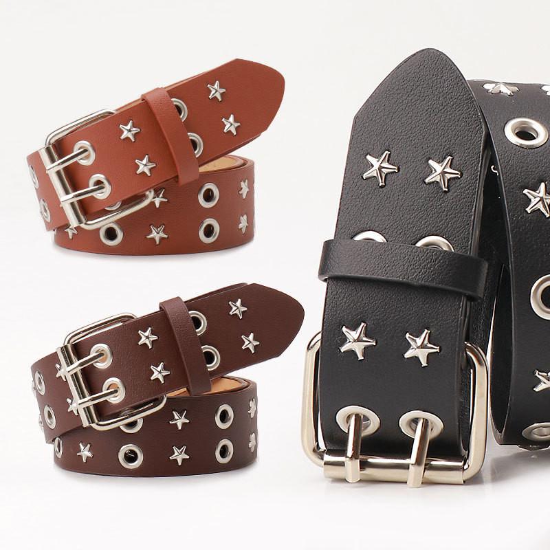 Punk Style Womens Faux Leather Belt With Studded Rivets For Street Fashion And Casual Wear