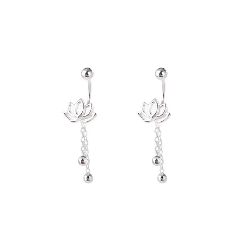 925 Silver Needle Lotus flower Short Tassel Bead Screw Plant Stud Earrings For Women Cute Fine Jewelry Trendy Accessories