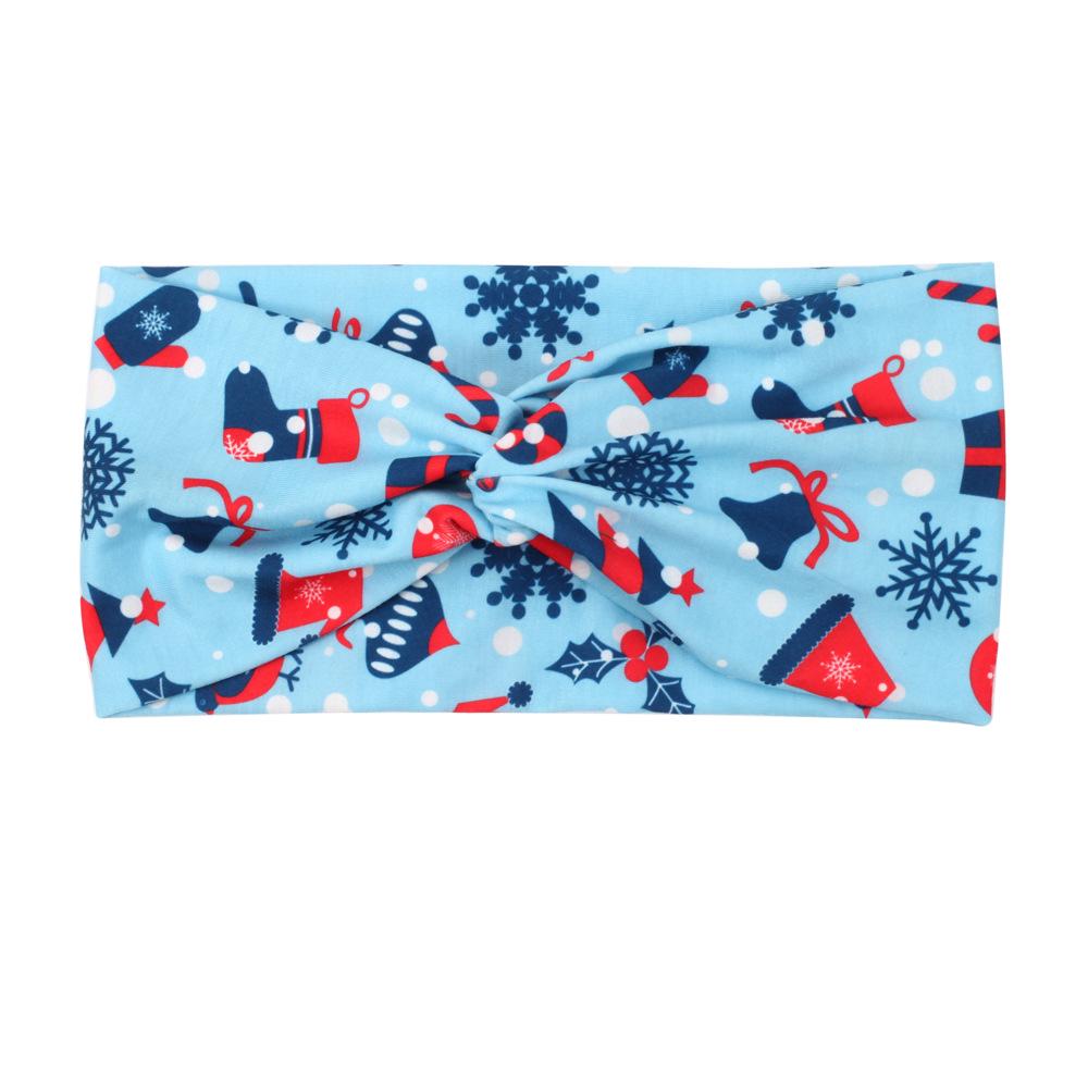 Bandeau de Noël Père Noël & Bonhomme de neige avec clochettes, bois de renne et motif canne de Noël - Design élastique noué