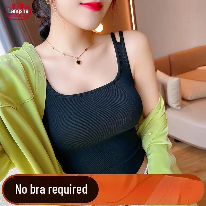 Langsha Women s Knit Camisole with Built-in Bra M