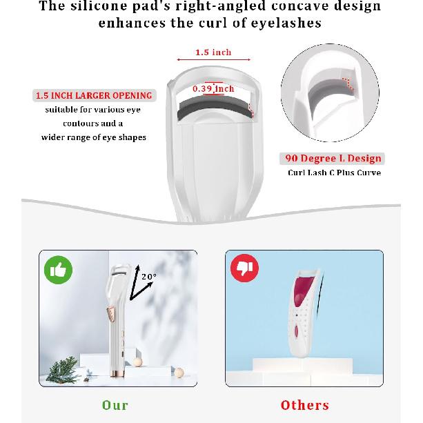 Heated Eyelash Curler Premium PRO - Fast Heat up in 8s - 24 Hours Long Lasting - Rechargeable Electric Eyelash Curler with Type-C, Innovative L