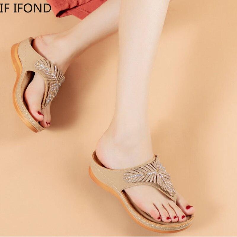 Dámské sandály na platformě letní plážové žabky boty žena móda křišťálové šití dámské diapozitivy