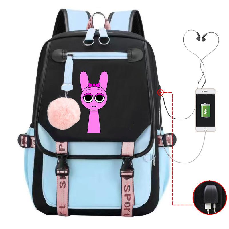 Personality Trend Cartoon Printing Double Shoulder College Style Student Leisure Schoolbag Multi-function Large Capacity