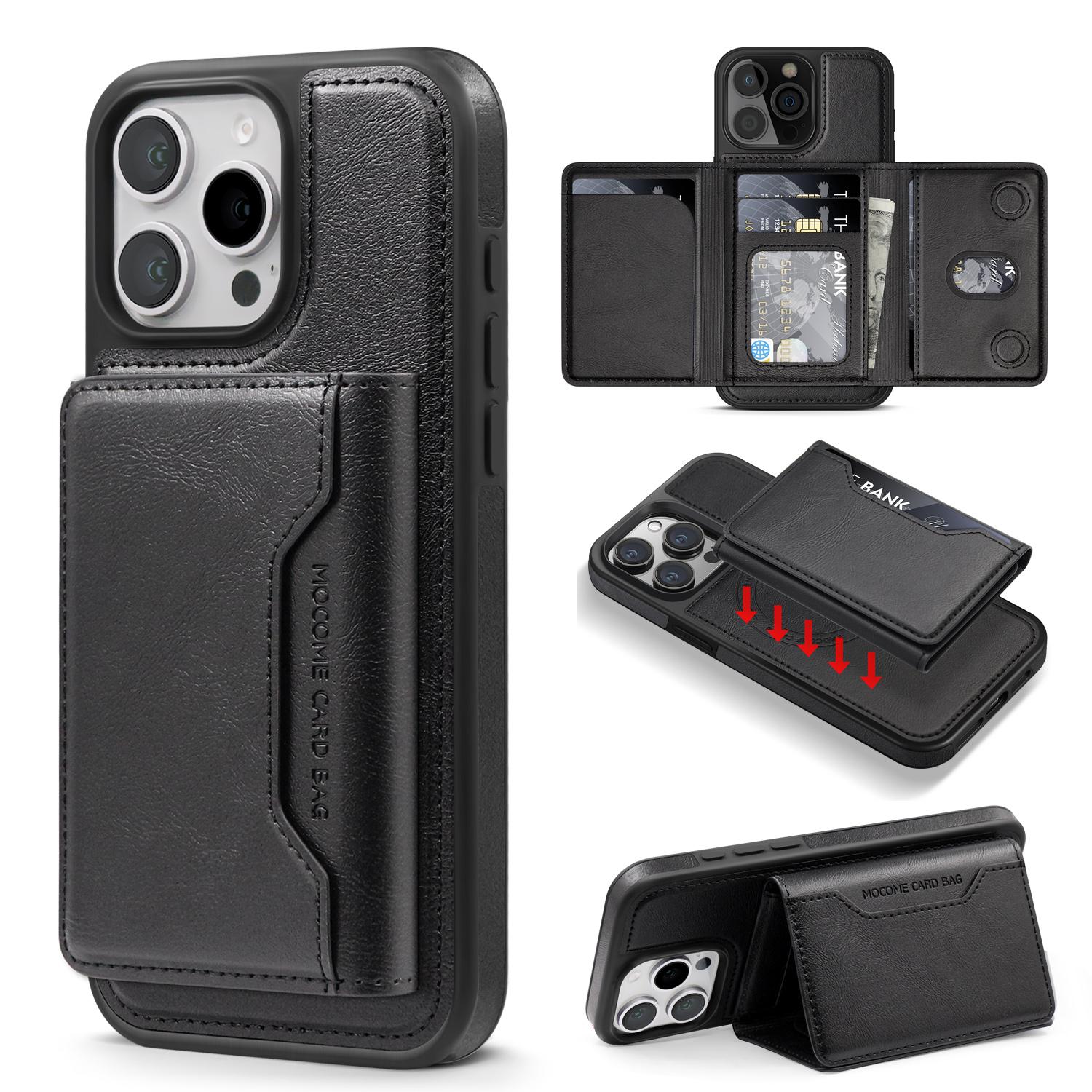 

For iPhone 16 Pro Max Magnetic Case Leather Back Phone Cover with Detachable Card Bag A