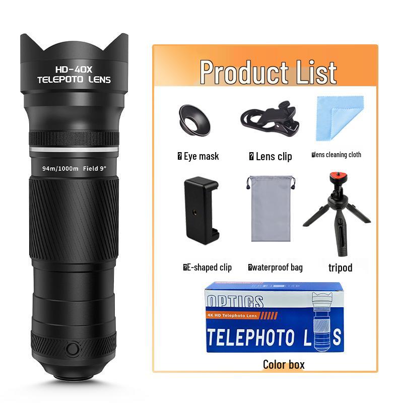 40x HD Monocular Telescope: High-Magnification, Wide-View Retractable Lens for Mobile Live Streaming