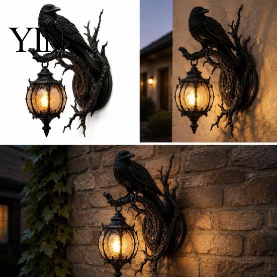 Decorative Resin Sconces for Indoor Wall Vintage Crow On Branch Lamp, Gothic Dragon Sconce Durable Art Garden Windowsill Living Room Bedroom, Fantasy