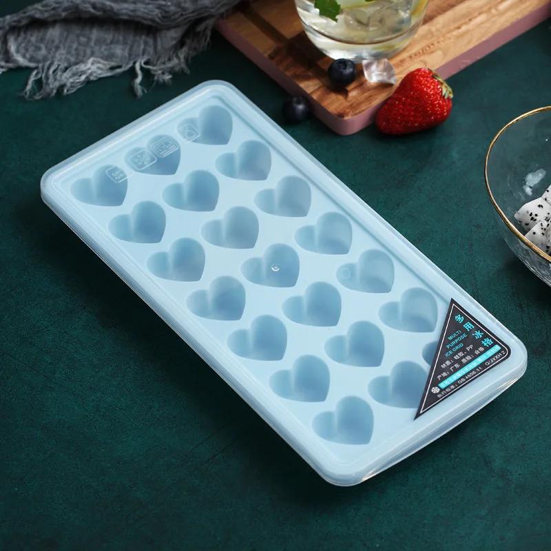 21/24 Grids Food Grade BPA Free Silicone Ice Cube Tray with Lid Easy To Demold Heart-shaped and Square Ice Maker Ice Cream Maker
