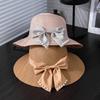 Women's Summer Straw Sun Hat with Wave Brim, Butterfly Bow & Faux Pearl Accents, Beach Hat, Outdoor Travel Vacation Hat
