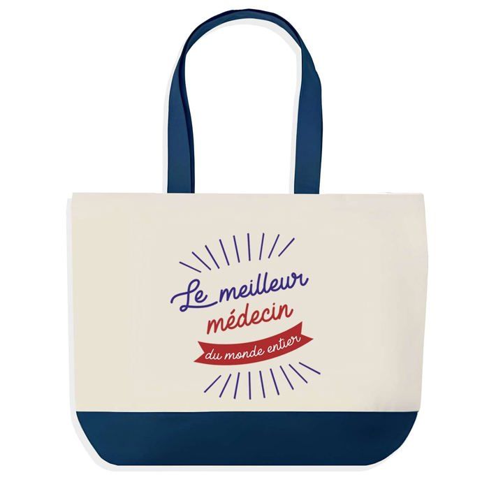 Tote bag - PLANETEE - Médecin Meilleur du Monde - fond bleu - coton 40x45 cm - grand format