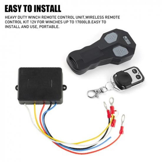 Car Vehicle Winch Wireless Control Remote KeyFob Transmitter Receiver -Black Kit