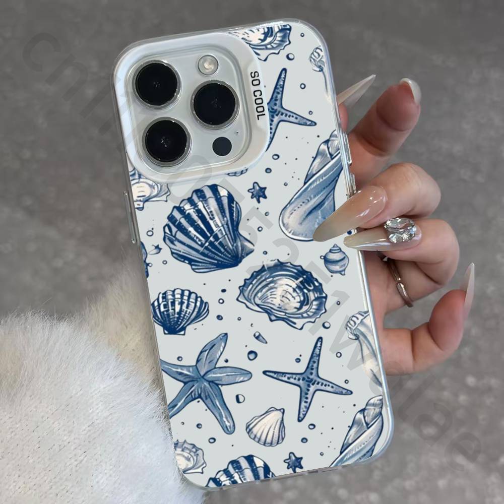 Marine Animals Sea Elements IMD Case for iPhone 17 16 15 14 13 12 11 Pro Max Air Plus Shockproof Plating Matte TPU Funda