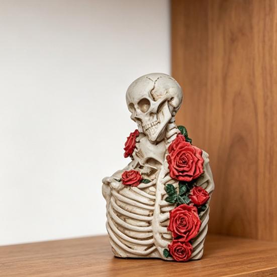 Figurka Szkieletów Para na Halloween z Żywicy, Vintage Gotycka Statua Pary Czaszek, Dekoracja Domu na Święto Halloween na Półkę Stół Kominek