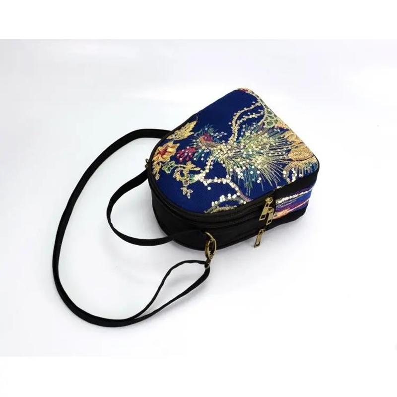 Women Shoulder Bag Handmade Shiny Peacock Embroidered Compact Crossbody Bag Retro Canvas Shopping Tote Travel Purse And Handbags