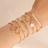 6Pcs SetBohemia Circle Bracelet Set For Women Multi-Layer Vintage Folded Wind Fish Bone Chain Flower Leaves Girls Zircon Gift