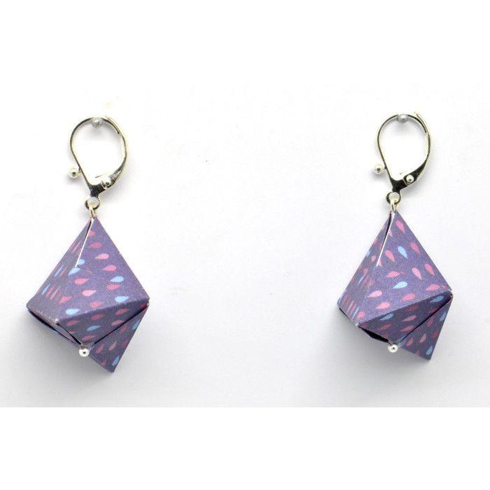 Origami Paper Earrings Purple Triangle Drop