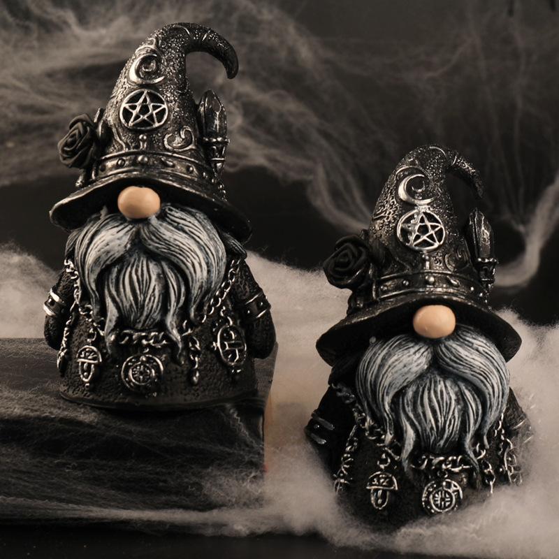 Gotische Zauberer-Gnom-Harzfigur, Halloween-Dunkeldekoration, Schreibtischstatue, Geschenkidee