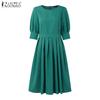 ZANZEA Women Casual Round Neck Solid Color Summer Short Sleeve Dress