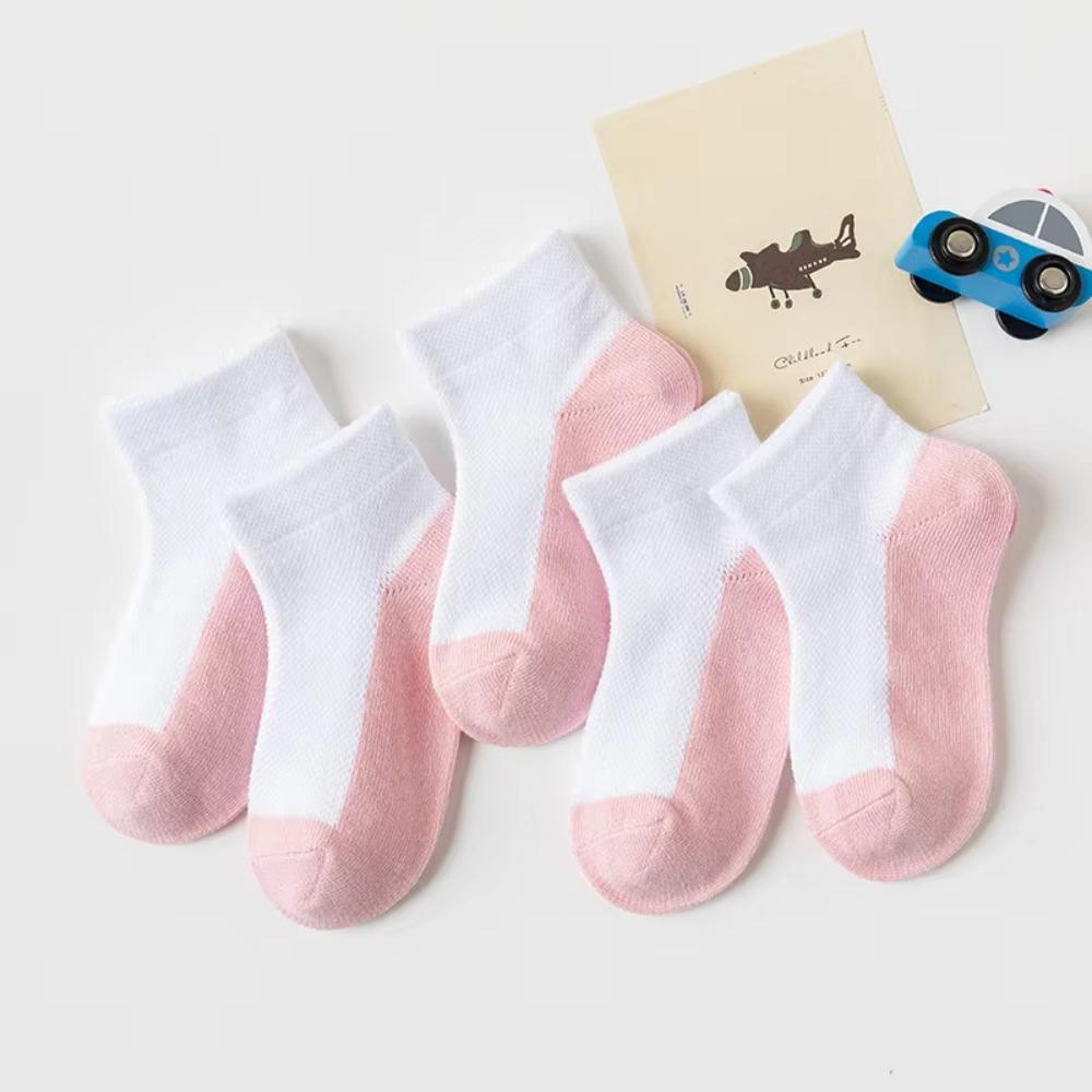 

5 Pairs Two-color Kid Boys Anti-slipping Sock Breathable Student White Socks White Socks розовый
