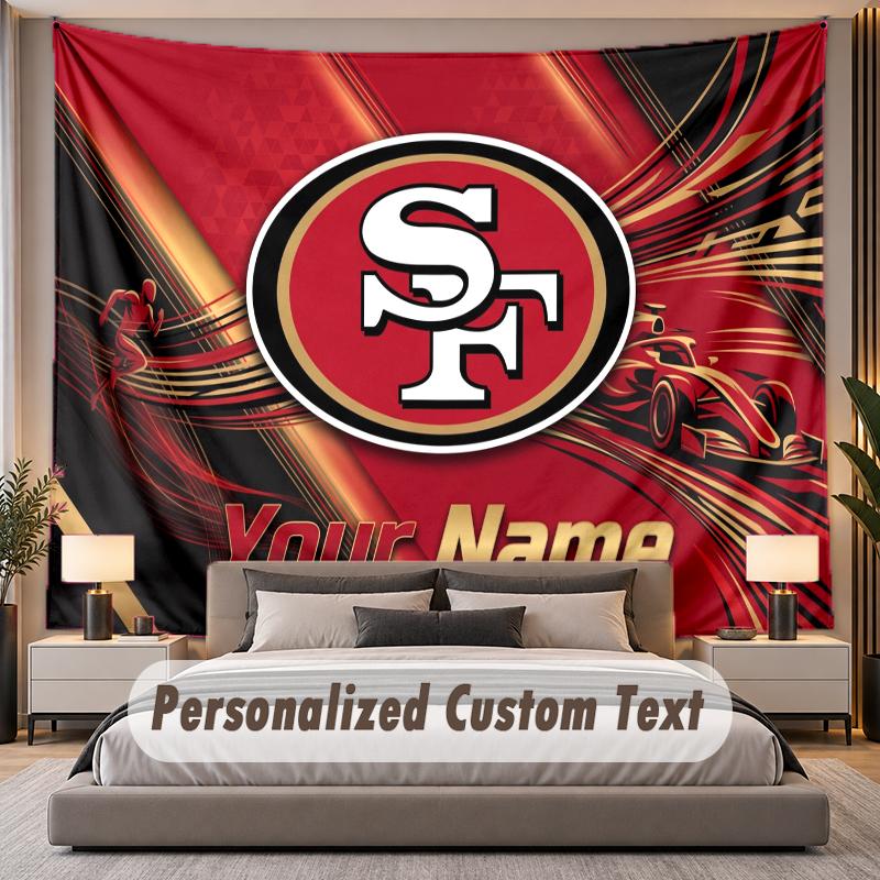 Benutzerdefiniertes Namens-Text-Wandteppich San Francisco 49ers Personalisierter Polyester-Wandteppich für Schlafzimmer und Zimmer