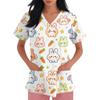 Women V Neck Short Sleeve Work Top with Pockets Animal Print Medical Uniform Scrub Shirt for Healthcare Professionals Nursing Staff