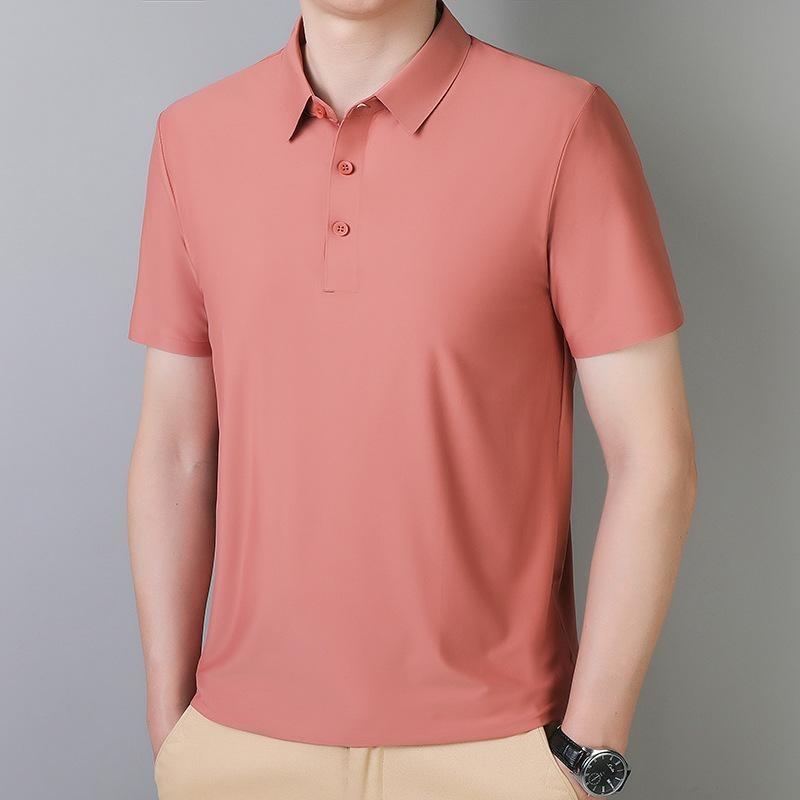 Men's Spring and Summer Solid Color Business Polo Shirt Lapel Ice Silk Short-sleeved Shirt Casual Non-marking Summer Shirt