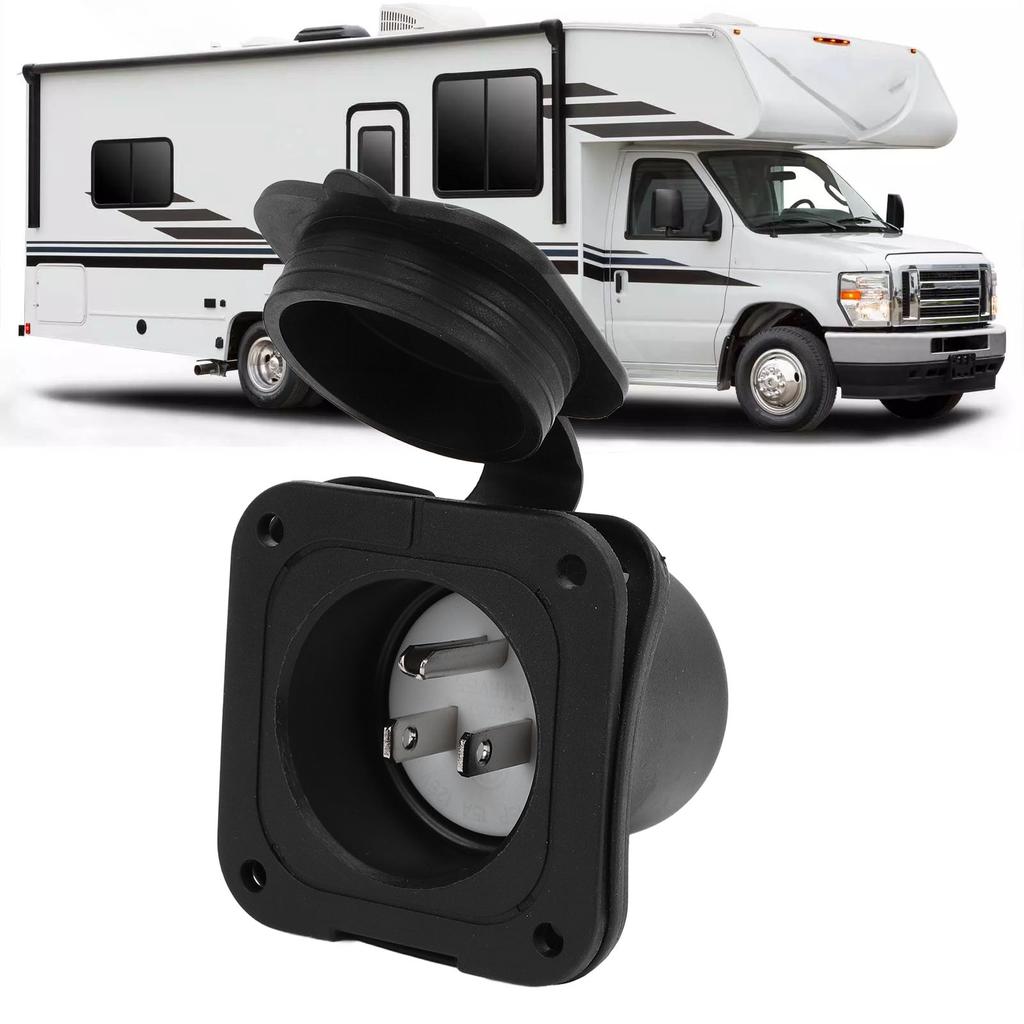 15 Amp Flanged Inlet Recessed 125V Shore Power Inlet Receptacle Plug with Water Resistant Covers Ext