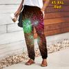 Women Fireworks Printing Pants Lace Up Elastic Waist Loose  Trousers Casual Long Pants Trousers with Pockets