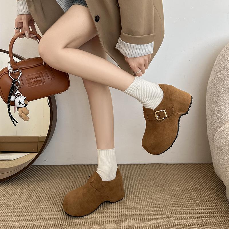 Fashion Fashion Suede Platform Women's Low-top Shoes 2025 Autumn Buckle Design Leisure and Comfortable Designer New Trend High Heels.