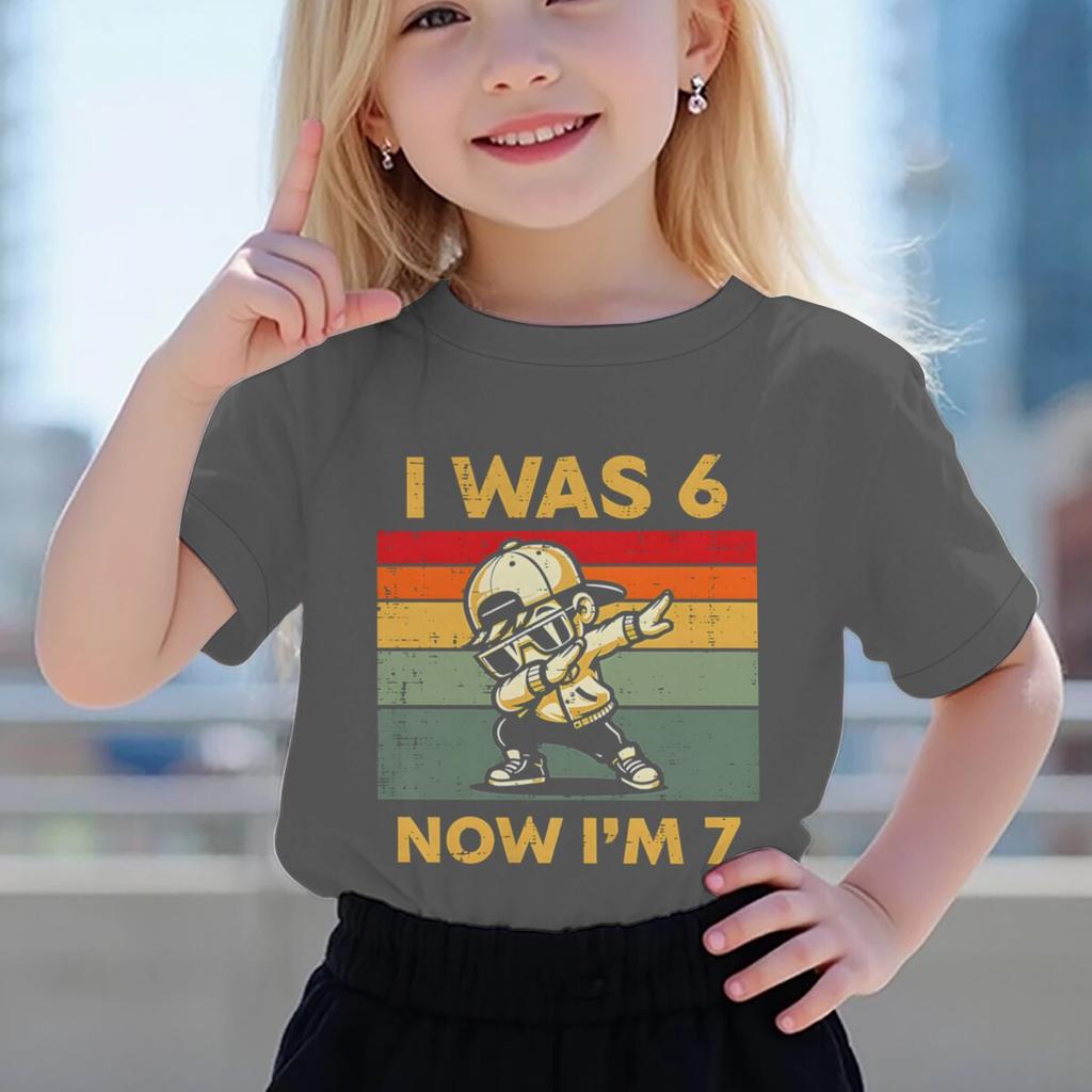Kids Seven Year Old Cotton T-shirt Tops I Was 6 Now I'm 7 Birthday Funny 7th B-day Gift for Boy 67 Meme Birthday Cotton Tee
