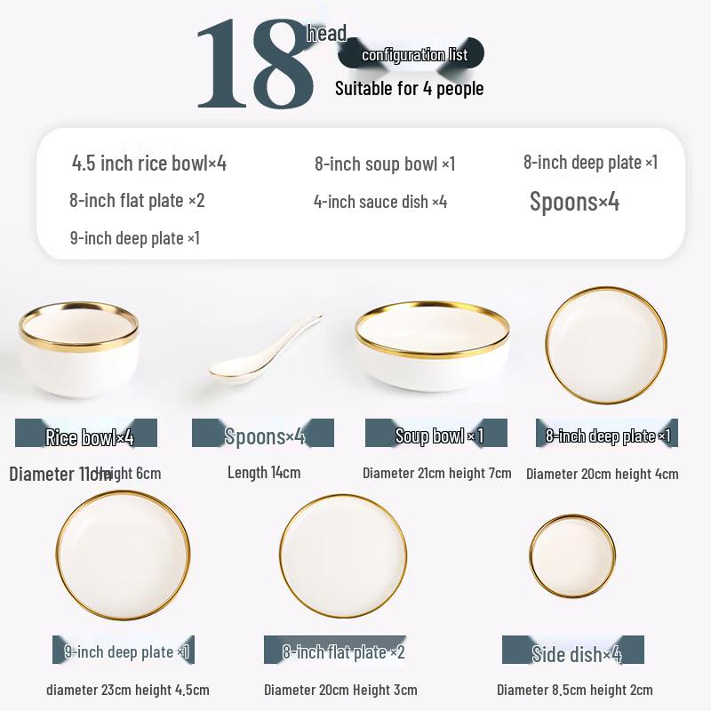 European Style Ceramic Dinnerware Set with Gold Rim 4-Person