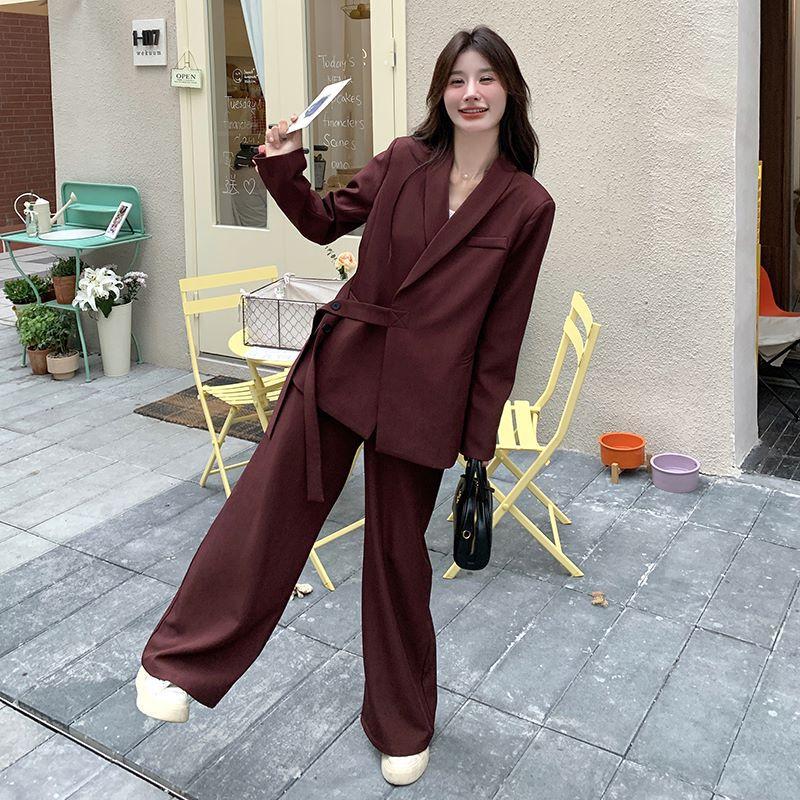 

Повседневный костюм Anchor Red, женский осенний комплект из двух предметов с широкими брюками в корейском стиле L