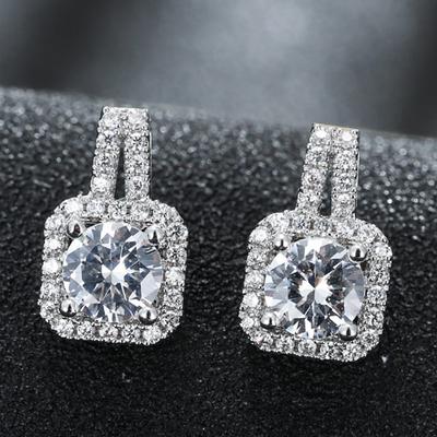 Exquisite, Stylish, Shiny and Sweet Rubik's Cube Square Diamond Zircon Personalized Stud Earrings.
