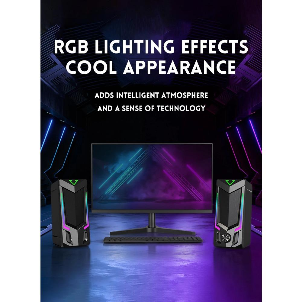 Wired & Bluetooth RGB Computer Speaker, Desktop Computer Speaker, Laptop Speaker, Desktop Stereo Speaker, USB Powered, with LED Ambient