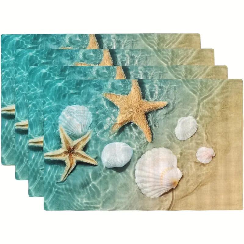 Seashell Summer Beach Placemat: Blue Ocean, Stain-Proof, Heat-Resistant Table Decoration.